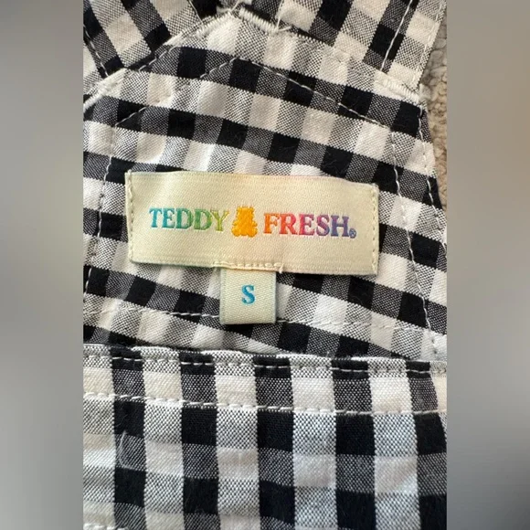 NWOT Teddy Fresh Black & White Playful Gingham Embroidered Floral Overalls - Picture 15 of 16